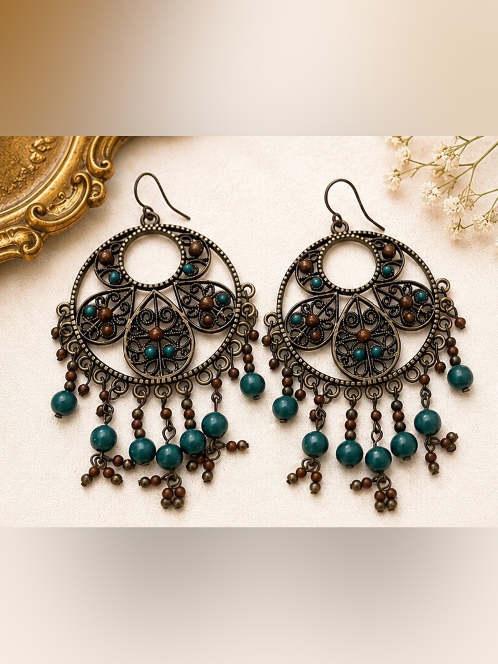🖤💚Vintage Boho Filigree Statement Earrings🖤💚